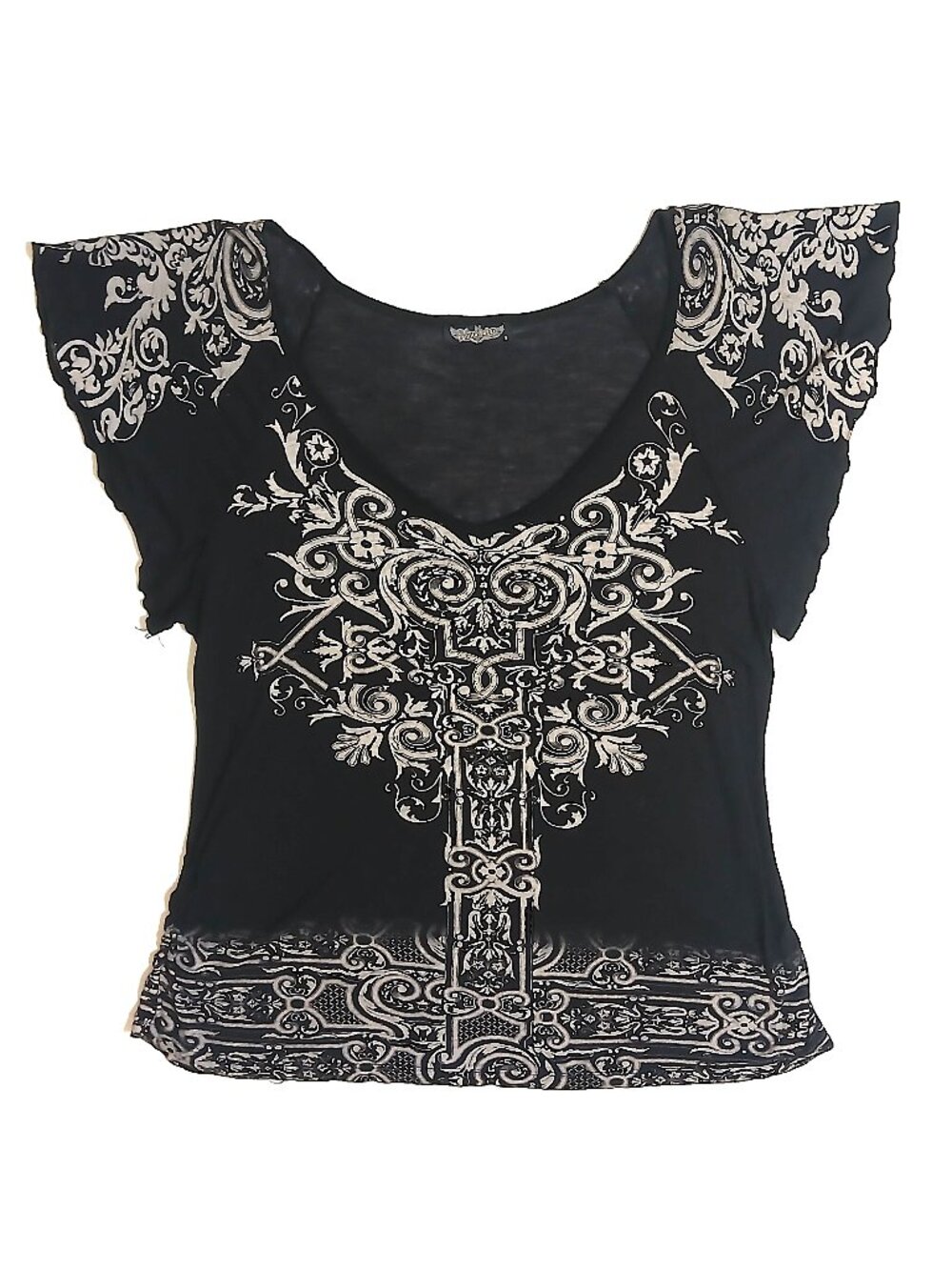 Vanilla Sugar Black White & Gray whimsy goth top w/ graphic design_Small